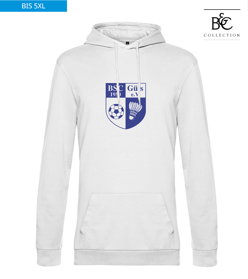 B&C Herren Hoodie White "Anton Frontprint"