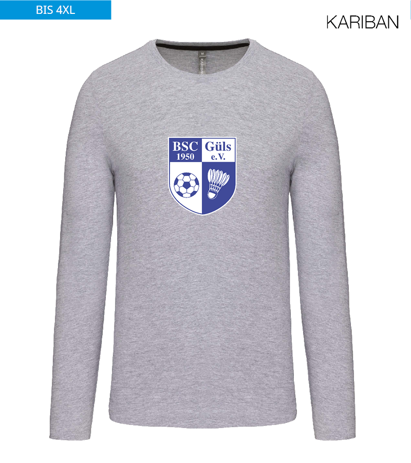 Kariban Herren Langarmshirt Oxford Grey "Anton Frontprint"