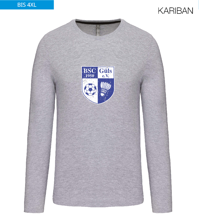 Kariban Herren Langarmshirt Oxford Grey "Uwe Frontprint"