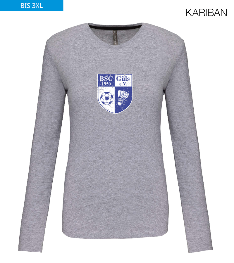 Kariban Damen Langarmshirt Oxford Grey "Uwe Frontprint"